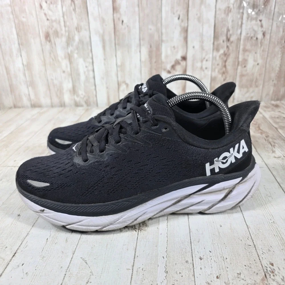 Hoka Clifton 8 Womens Running Shoes Black White 1119394 BWHT Size 9B